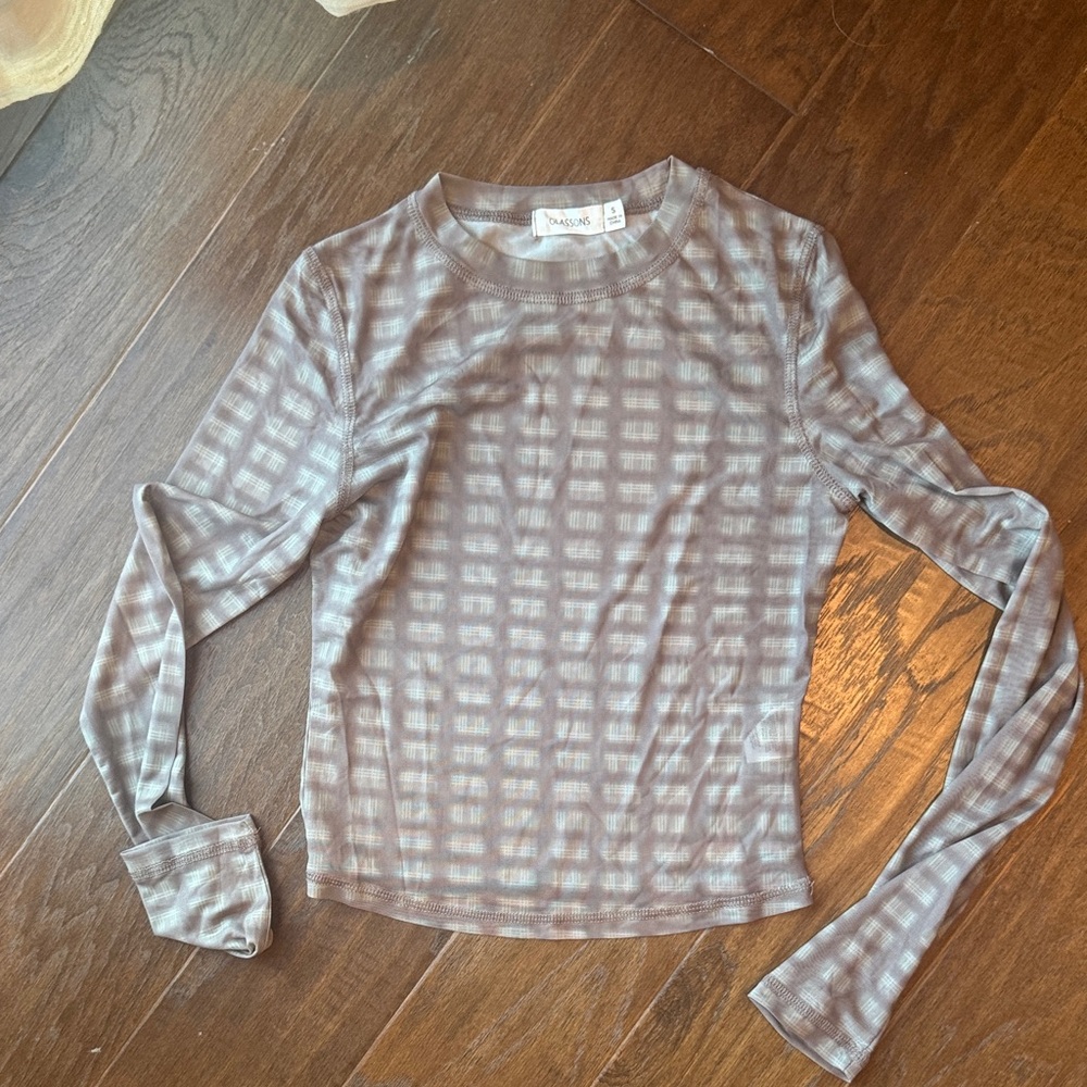 Glassons sheer Taupe Checkered Long Sleeve Top